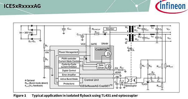 Schaltplan eines isolierten Flyback-Netzteils
