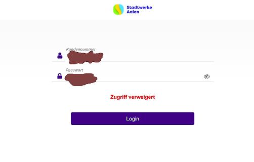 Login-Seite mit Fehlermeldung