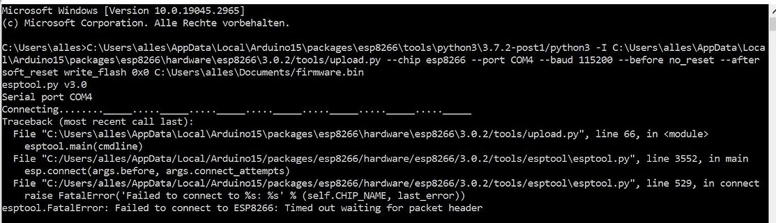 Fehlermeldung beim ESP8266 Upload via esptool