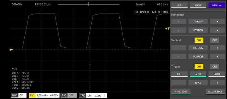 Oszilloskop-Screenshot eines Rechtecksignals