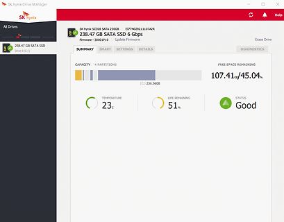 SK hynix Drive Manager SSD Statusanzeige