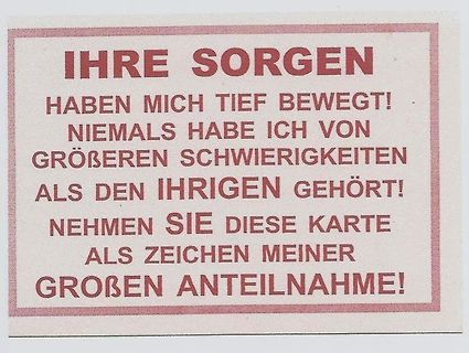 Textkarte mit Beileidsbekundung