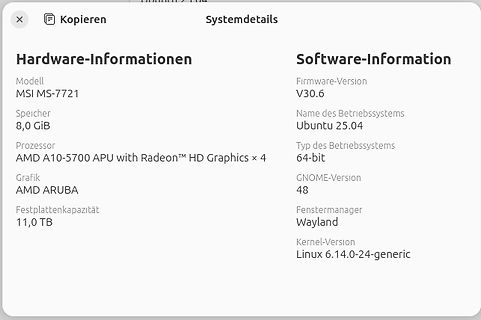 Systemdetails eines Ubuntu-Rechners