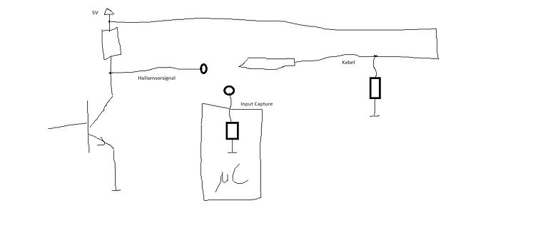Handgezeichneter Schaltplan mit Hall-Sensor und Mikrocontroller