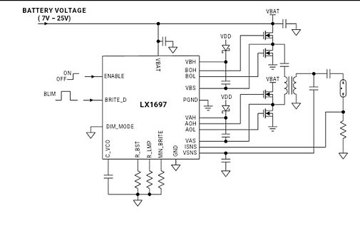 Schaltplan eines LED-Treiber-ICs LX1697