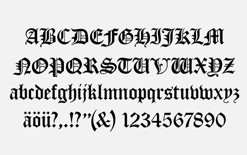 Schriftart mit Groß- und Kleinbuchstaben, Sonderzeichen und Zahlen