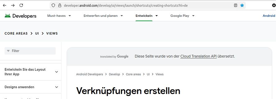 Screenshot der Android Developer Website