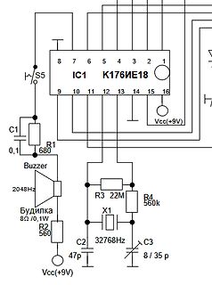 Schaltplan mit K176IE18 und Buzzer