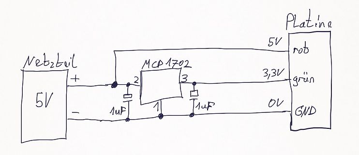 Schaltplan mit MCP1702 Spannungsregler
