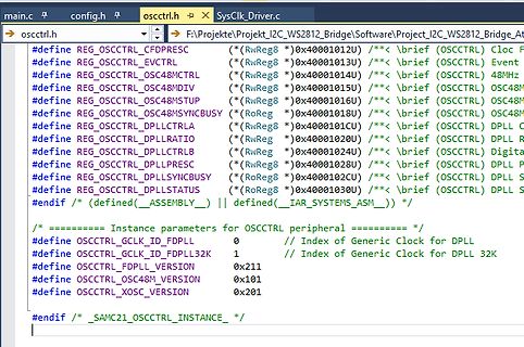C-Headerdatei mit Registerdefinitionen für OSCCTRL