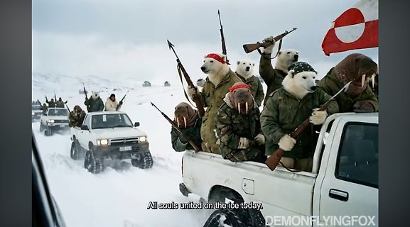 Meme mit Tieren in Militärkleidung auf Pickups