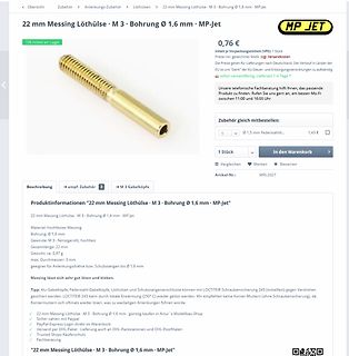 Webshop-Produktseite für eine Messing Löthülse