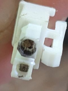 Weißer Kunststoffstecker mit Metallkontakten