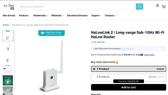 Webshop-Produktseite eines HaLow Routers