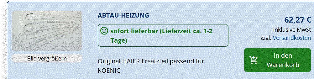 Online-Shop-Angebot für eine Abtau-Heizung