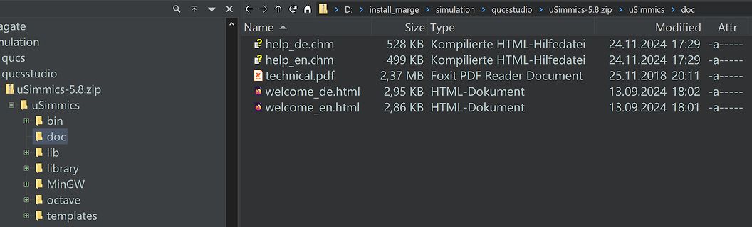Dateimanager Ansicht von uSimmics Dateien
