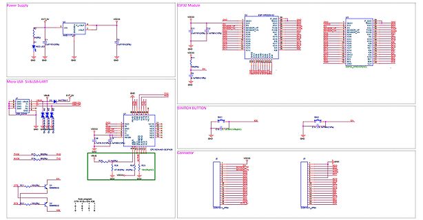 Schaltplan ESP32 Modul mit Netzteil und USB-UART