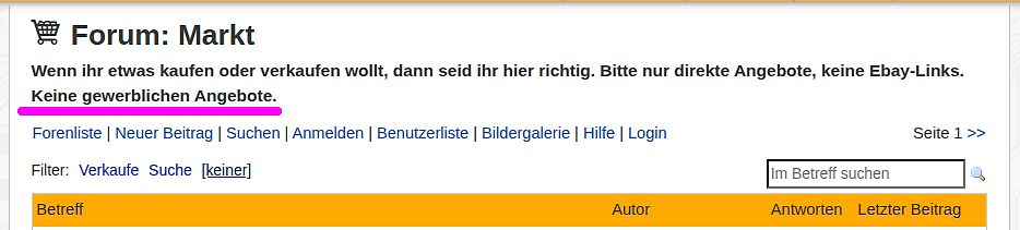 Screenshot eines Forum-Marktplatzes