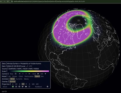 Visualisierung der Aurora-Wahrscheinlichkeit auf einer Weltkarte