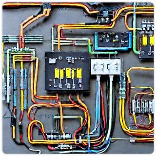 Freie Verdrahtung mit bunten Kabeln und elektronischen Bauteilen