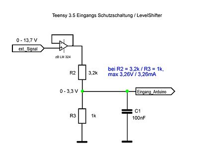 Schaltplan einer Eingangs-Schutzschaltung und Levelshifter