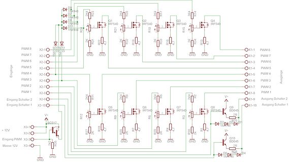 Schaltplan einer PWM-Steuerung mit MOSFETs