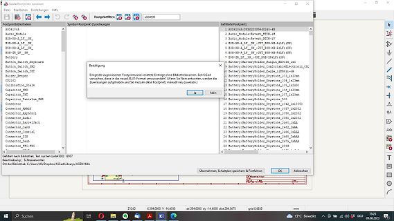 Dialogfenster einer CAD-Software zur Bauteilzuordnung