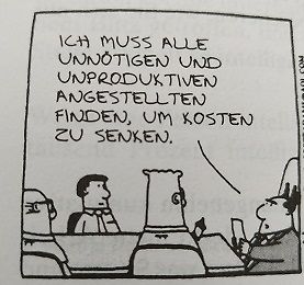 Comic über Kostensenkung und unproduktive Angestellte