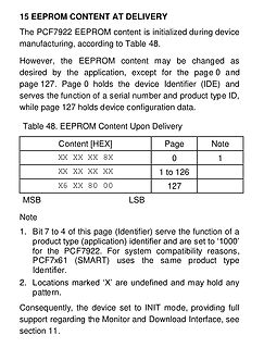 Ausschnitt aus einem Datenblatt zum PCF7922 EEPROM