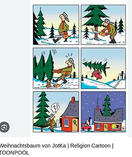Comic über das Fällen eines Weihnachtsbaums