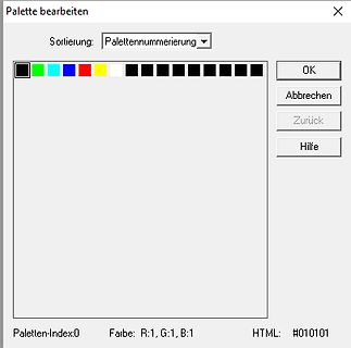 Dialogfenster zur Palettenbearbeitung einer Software
