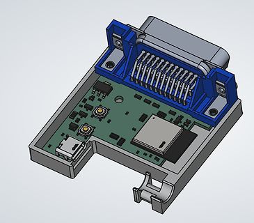 3D-CAD-Modell einer Leiterplatte mit Gehäuse und Anschluss