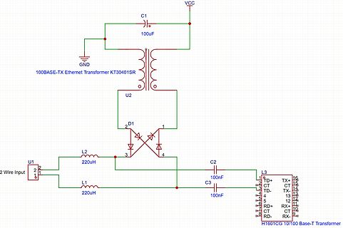 Schaltplan eines Ethernet-Transformators mit Leistungsstufe