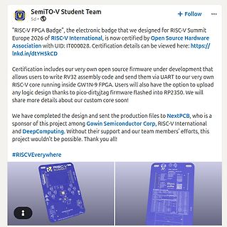 LinkedIn Post über RISC-V FPGA Badge Zertifizierung