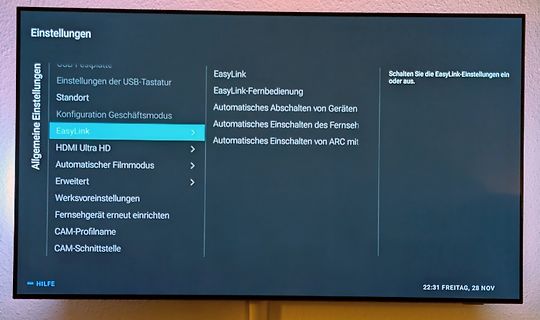 Einstellungen eines Fernsehers