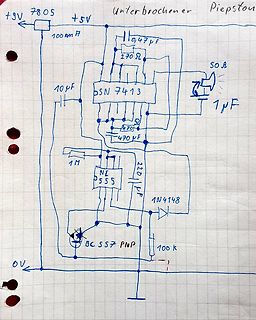 Handgezeichneter Schaltplan eines Piepston-Generators