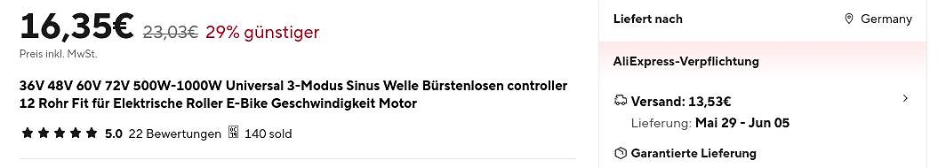 AliExpress-Angebot für E-Bike Controller