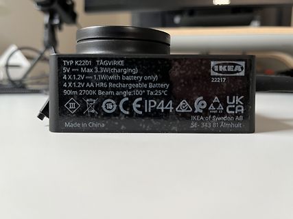 Typenschild einer IKEA TÄGVIRKE Leuchte