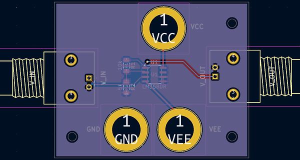 PCB-Layout eines Operationsverstärker-Moduls