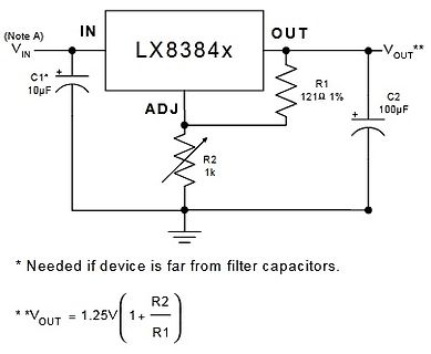 Schaltplan eines LX8384x Spannungsreglers