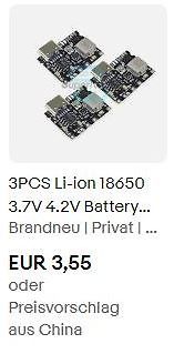 Drei Li-ion 18650 Lade-Module