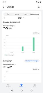 Screenshot einer Energie-Management-App mit Diagrammen