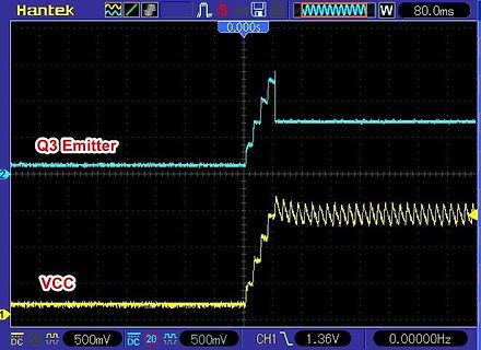 Oszilloskop-Messung von Q3 Emitter und VCC