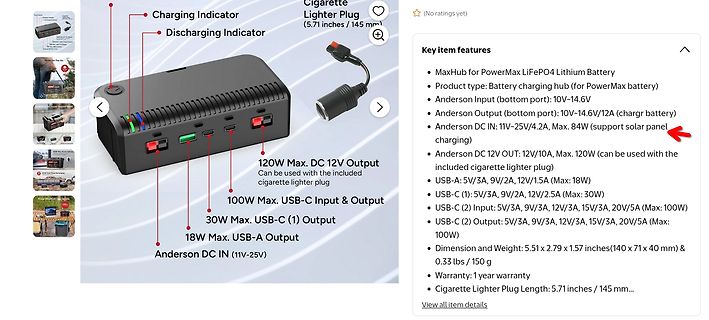 Produktseite einer PowerMax LiFePO4 Lithium Batterie