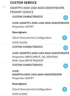 Screenshot einer Bluetooth Low Energy Service Struktur