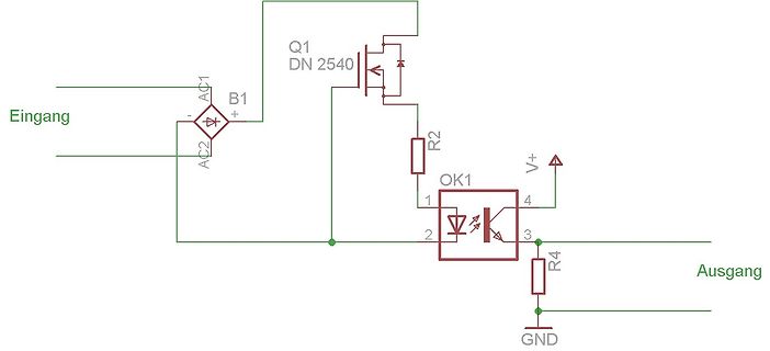 Schaltplan einer optischen Kopplung mit MOSFET