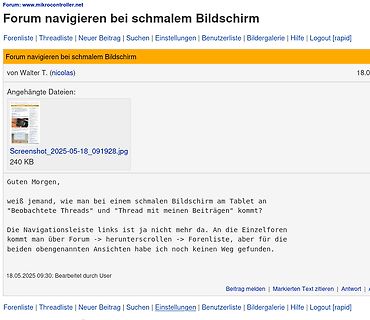 Forumbeitrag zur Navigation bei schmalem Bildschirm