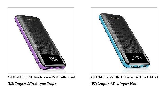 Zwei X-DRAGON Powerbanks in Lila und Blau