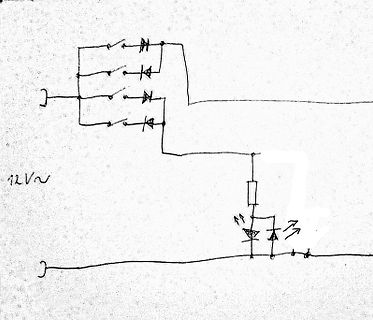 Handgezeichneter Schaltplan einer Brückengleichrichtung mit LED
