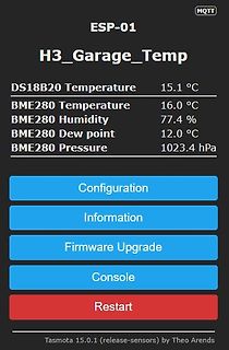 Tasmota Webinterface ESP-01 Sensordaten